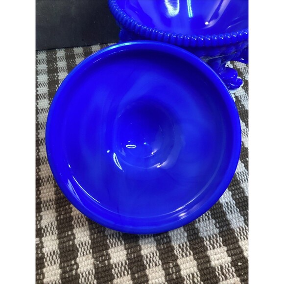 Westmoreland Glass Argonaut Shell Nautilus Covered Candy Dish Blue Slag White - Picture 6 of 16